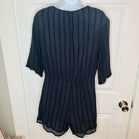 Cotton On Navy Blue Eyelet Tie Front Romper Crochet Lace Trim S - Picture 8 of 10